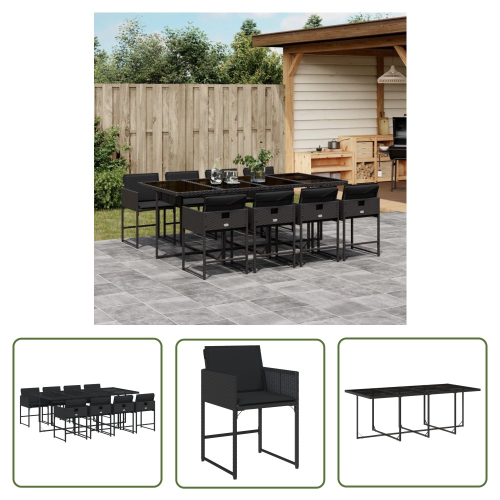 The Living Store 9-cz. zestaw mebli ogrodowych z poduszkami - czarny - rattan PE - Meble Ogrodowe