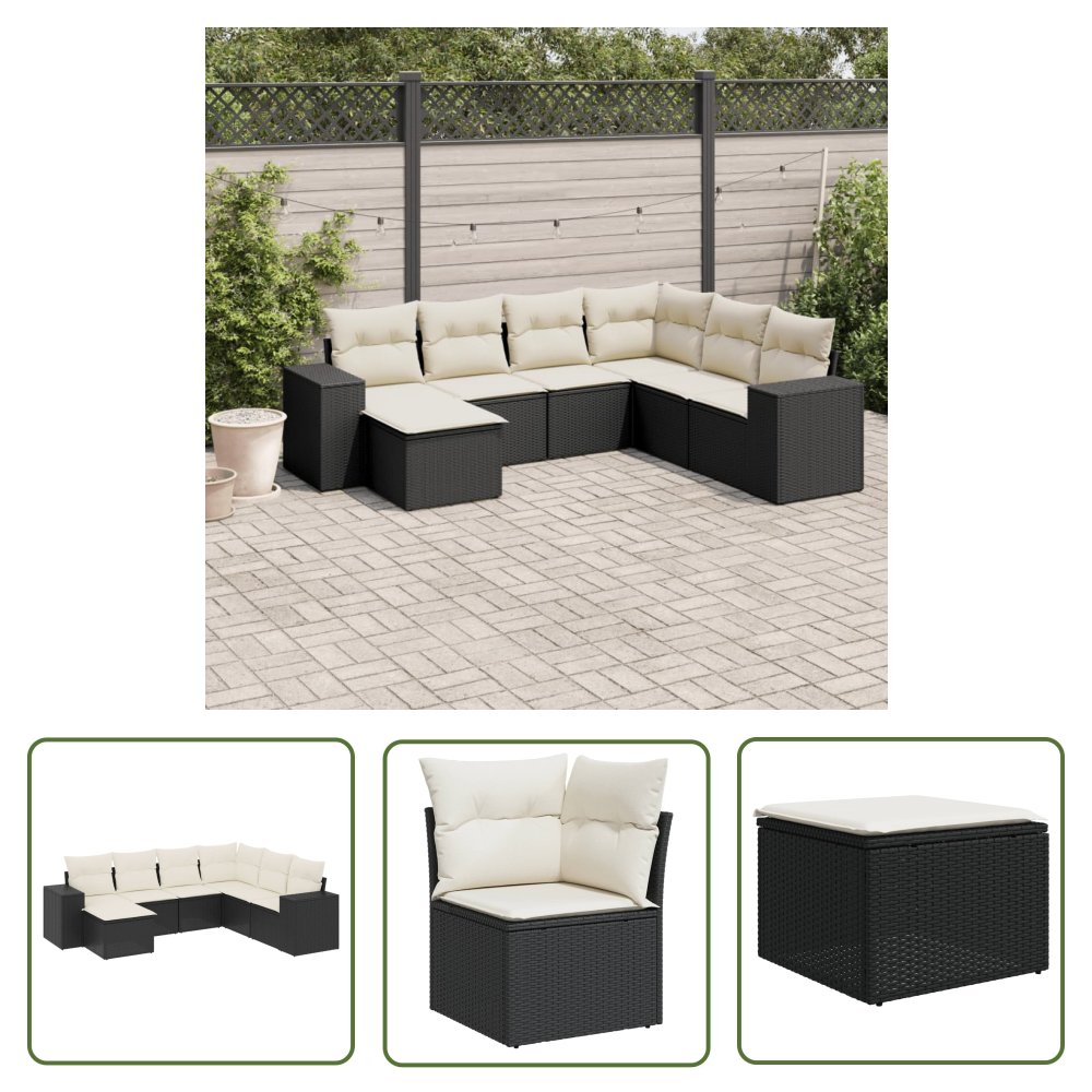 The Living Store 7-cz. zestaw wypoczynkowy do ogrodu - z poduszkami - czarny - Sofa Ogrodowa