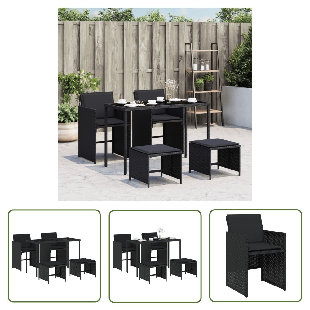 The Living Store 5-cz. zestaw mebli ogrodowych z poduszkami - czarny - polirattan - Meble Ogrodowe