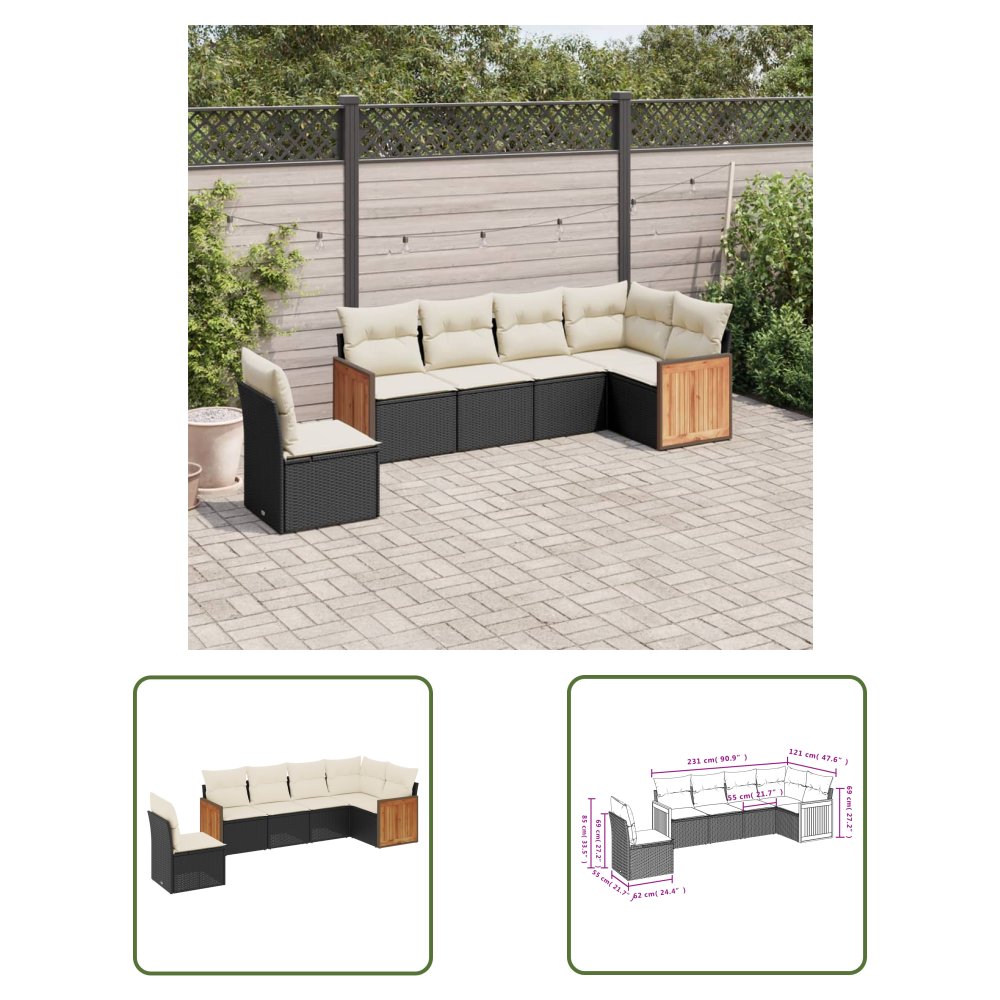The Living Store 6-cz. zestaw mebli ogrodowych z poduszkami - czarny polirattan - Sofa Ogrodowa