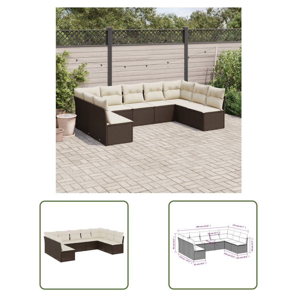 The Living Store 9-cz. zestaw mebli ogrodowych z poduszkami - brązowy - polirattan - Sofa Ogrodowa