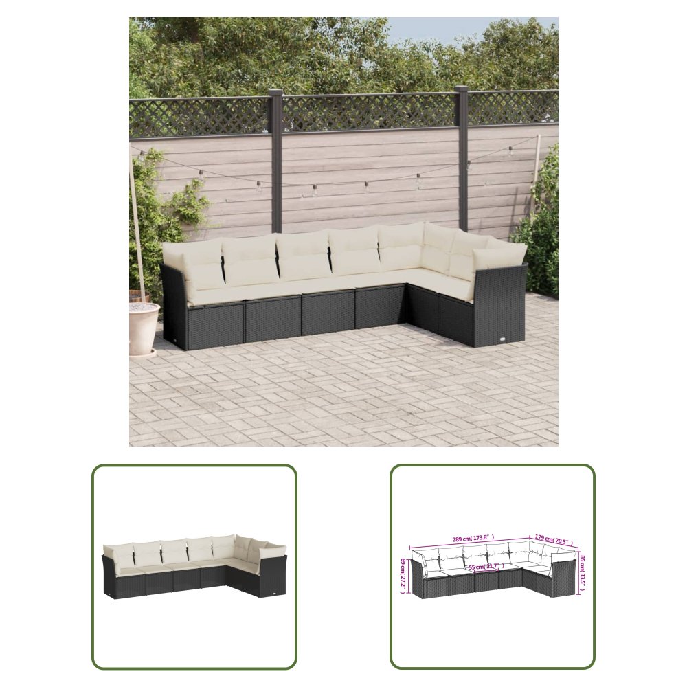 The Living Store 7-cz. zestaw wypoczynkowy do ogrodu - z poduszkami - czarny - Sofa Ogrodowa