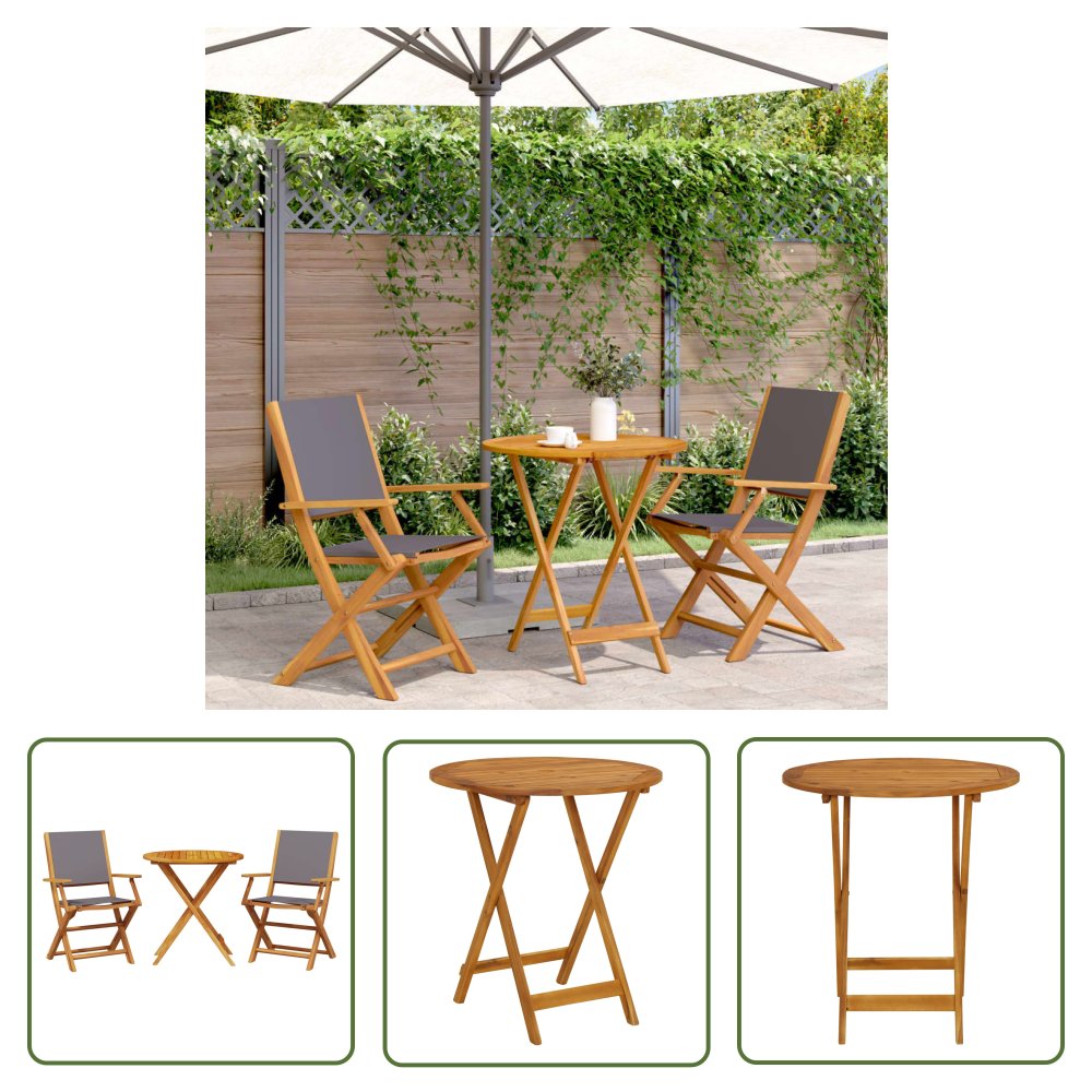 The Living Store 3-cz. zestaw mebli bistro - antracytowa tkanina i drewno - Zestaw Mebli Bistro