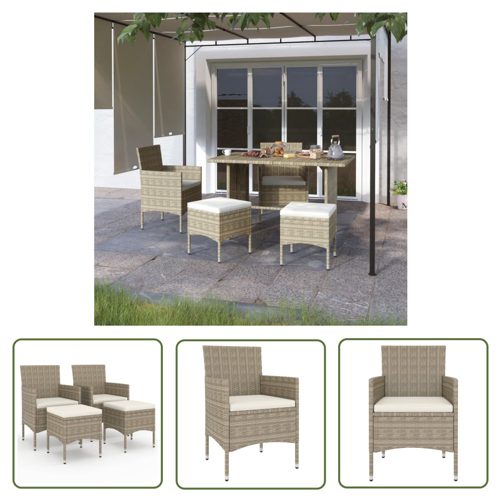 The Living Store 4-cz. zestaw krzeseł i stołków ogrodowych - rattan PE - beżowy - Krzesło Ogrodowe