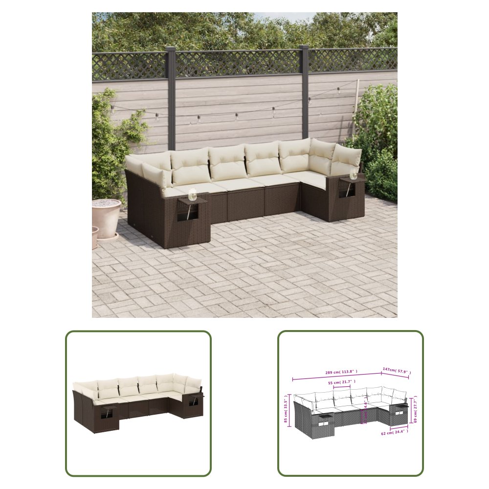 The Living Store 7-cz. zestaw wypoczynkowy do ogrodu - z poduszkami - brązowy - Sofa Ogrodowa