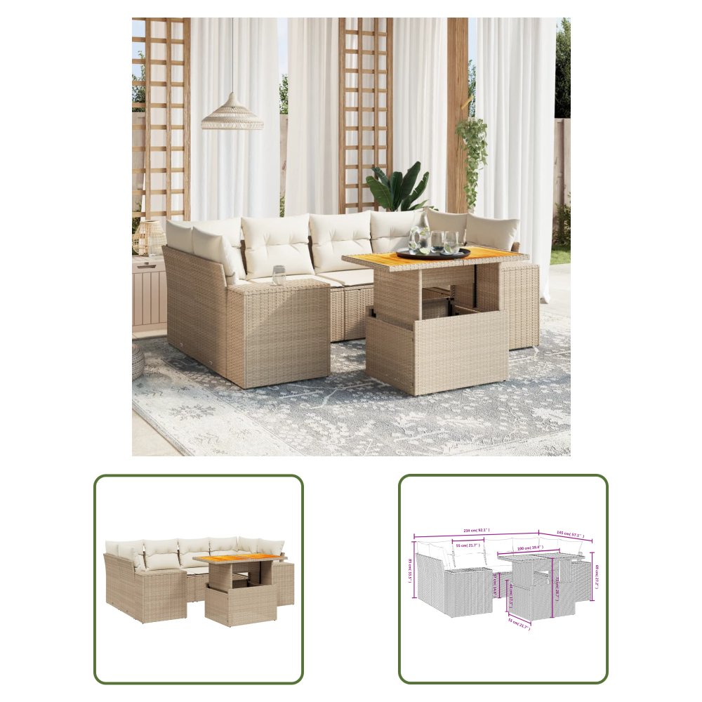 The Living Store 7-cz. zestaw wypoczynkowy do ogrodu - z poduszkami - beżowy - Sofa Ogrodowa