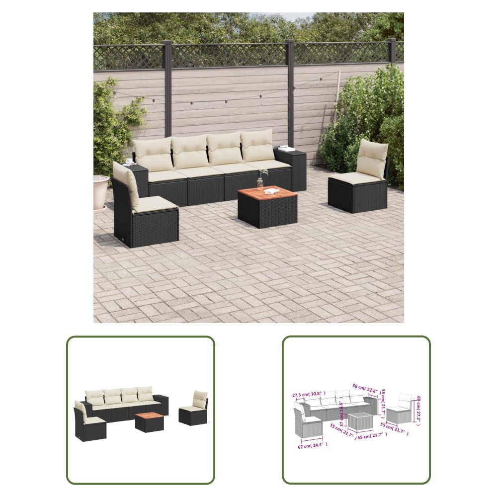 The Living Store 7-cz. zestaw wypoczynkowy do ogrodu - z poduszkami - czarny - Sofa Ogrodowa