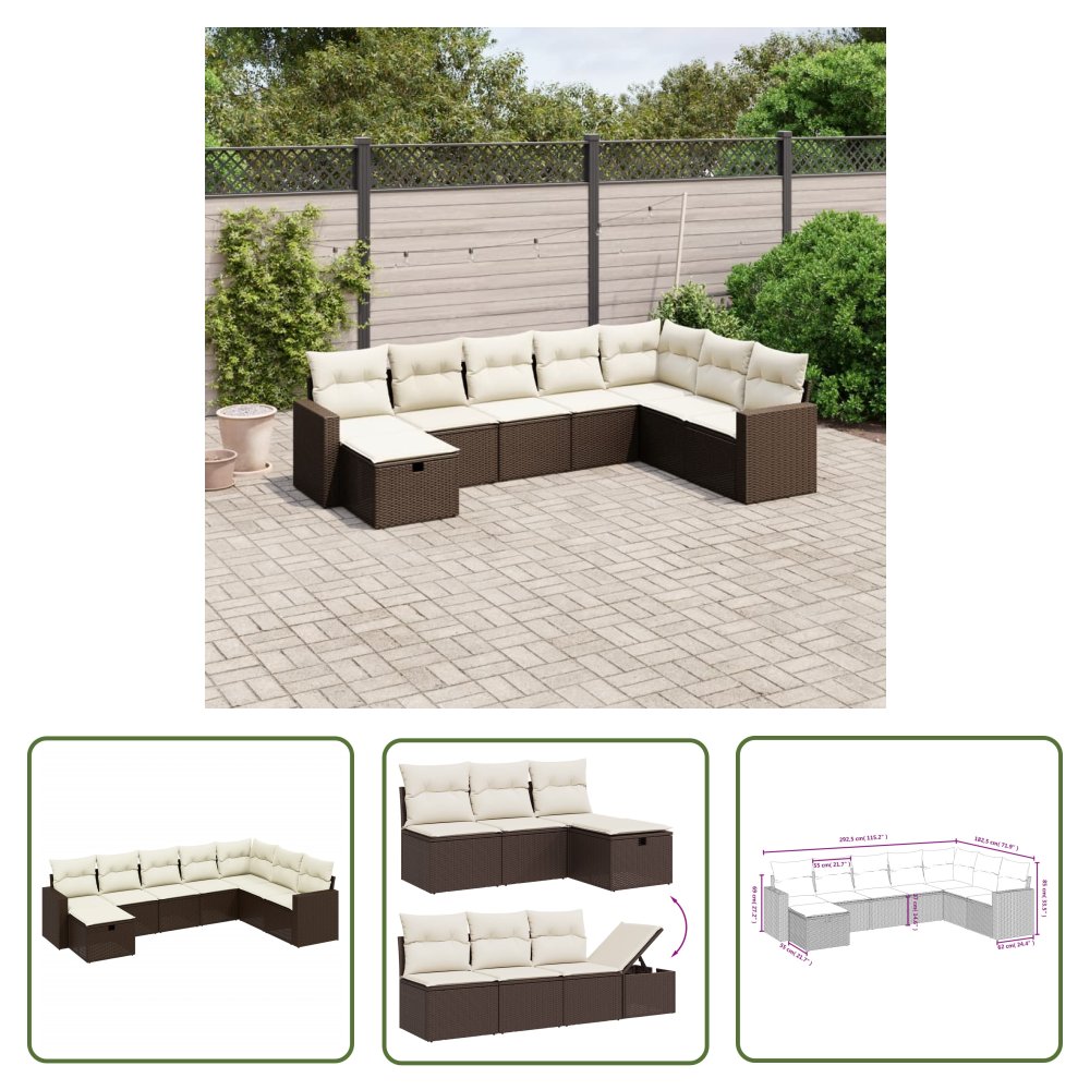 The Living Store 8-cz. zestaw wypoczynkowy do ogrodu - z poduszkami - brązowy - Sofa Ogrodowa