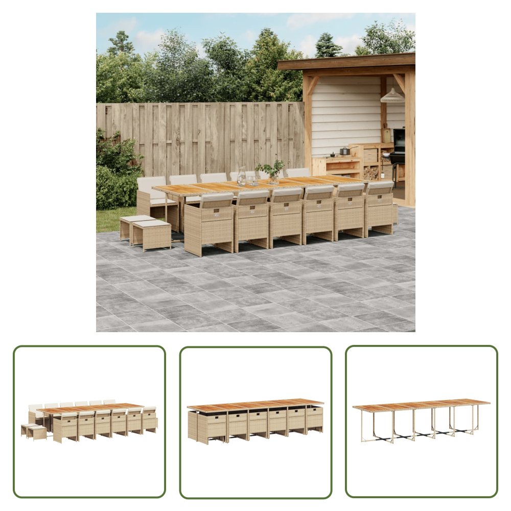 The Living Store 17-cz. zestaw mebli ogrodowych z poduszkami - beż - polirattan - Meble Ogrodowe