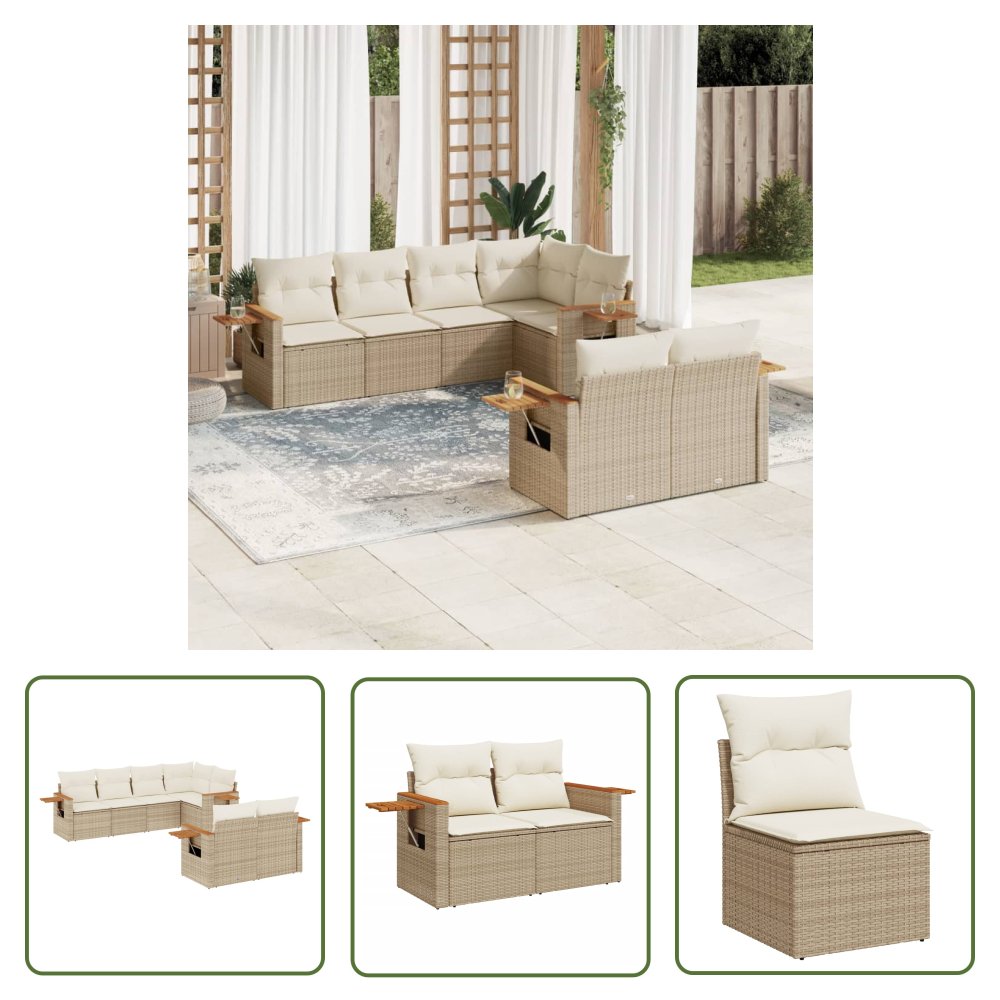 The Living Store 7-cz. zestaw wypoczynkowy do ogrodu - z poduszkami - beżowy - Sofa Ogrodowa