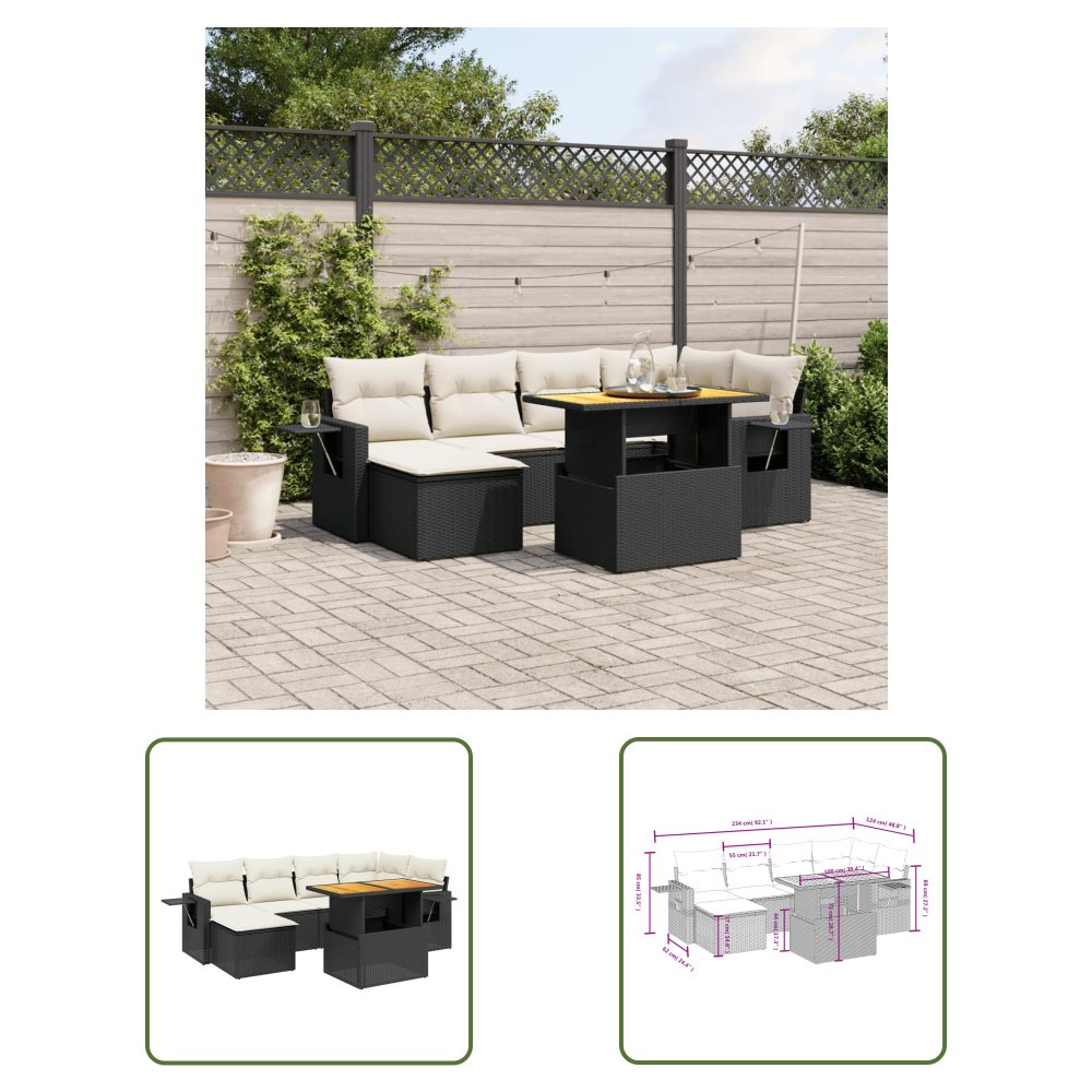 The Living Store 7-cz. zestaw wypoczynkowy do ogrodu - z poduszkami - czarny - Sofa Ogrodowa
