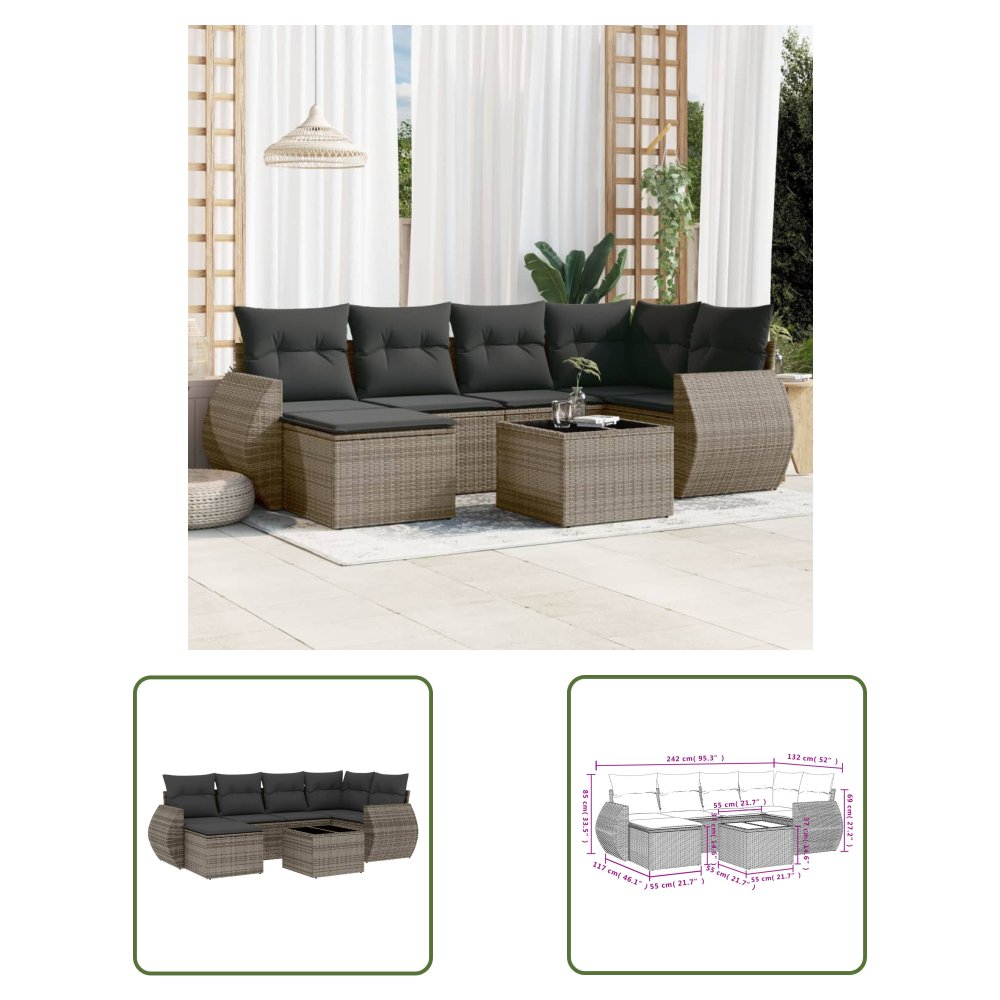 The Living Store 7-cz. zestaw wypoczynkowy do ogrodu - z poduszkami - szary - Sofa Ogrodowa