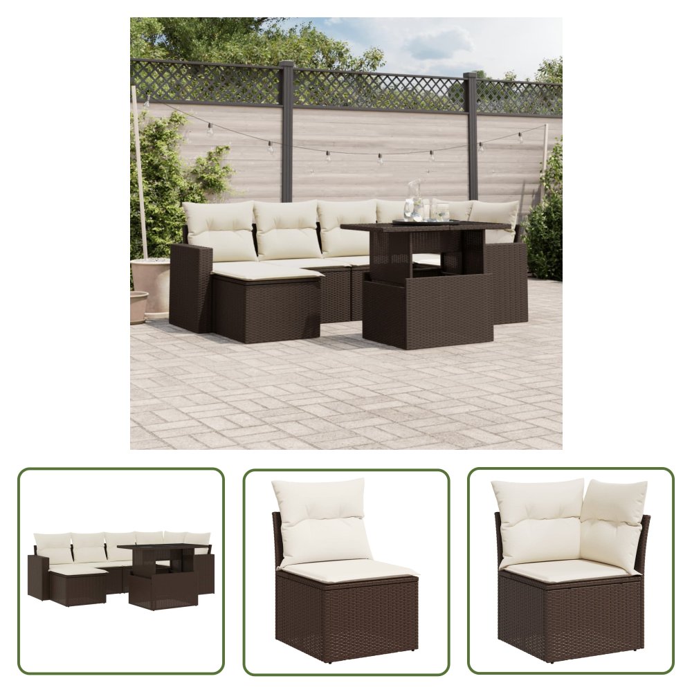 The Living Store 7-cz. zestaw wypoczynkowy do ogrodu - z poduszkami - brązowy - Sofa Ogrodowa