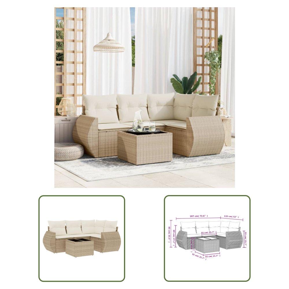 The Living Store 5-cz. zestaw mebli ogrodowych z poduszkami - beżowy - polirattan - Sofa Ogrodowa