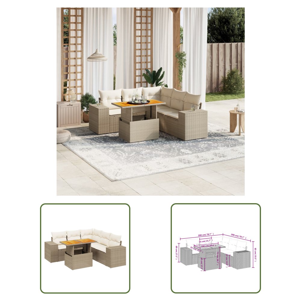 The Living Store 6-cz. zestaw mebli ogrodowych z poduszkami - beżowy - polirattan - Sofa Ogrodowa