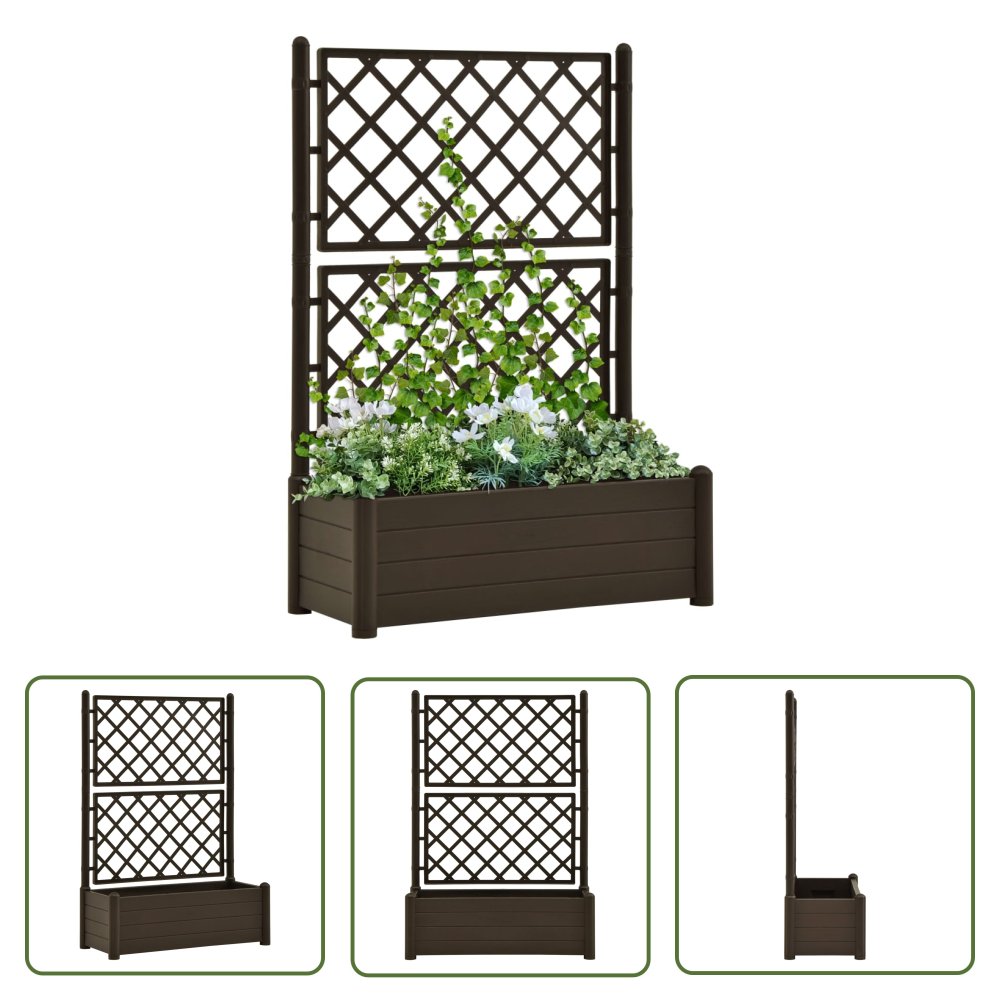 The Living Store Skrzynia na rośliny z trejażem - 100x43x142 cm - PP - mokka - Donica Ogrodowa