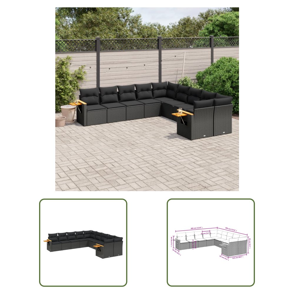 The Living Store 10-cz. zestaw wypoczynkowy do ogrodu - poduszki czarny rattan PE - Sofa Ogrodowa