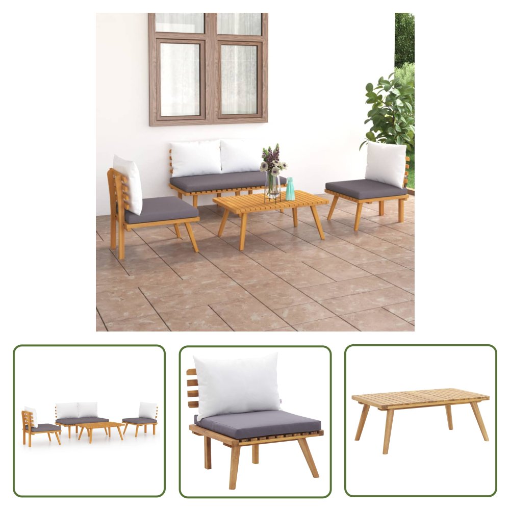 The Living Store 4-cz. zestaw wypoczynkowy do ogrodu - poduszki - drewno akacjowe - Meble Wypoczynkowe Do Ogrodu