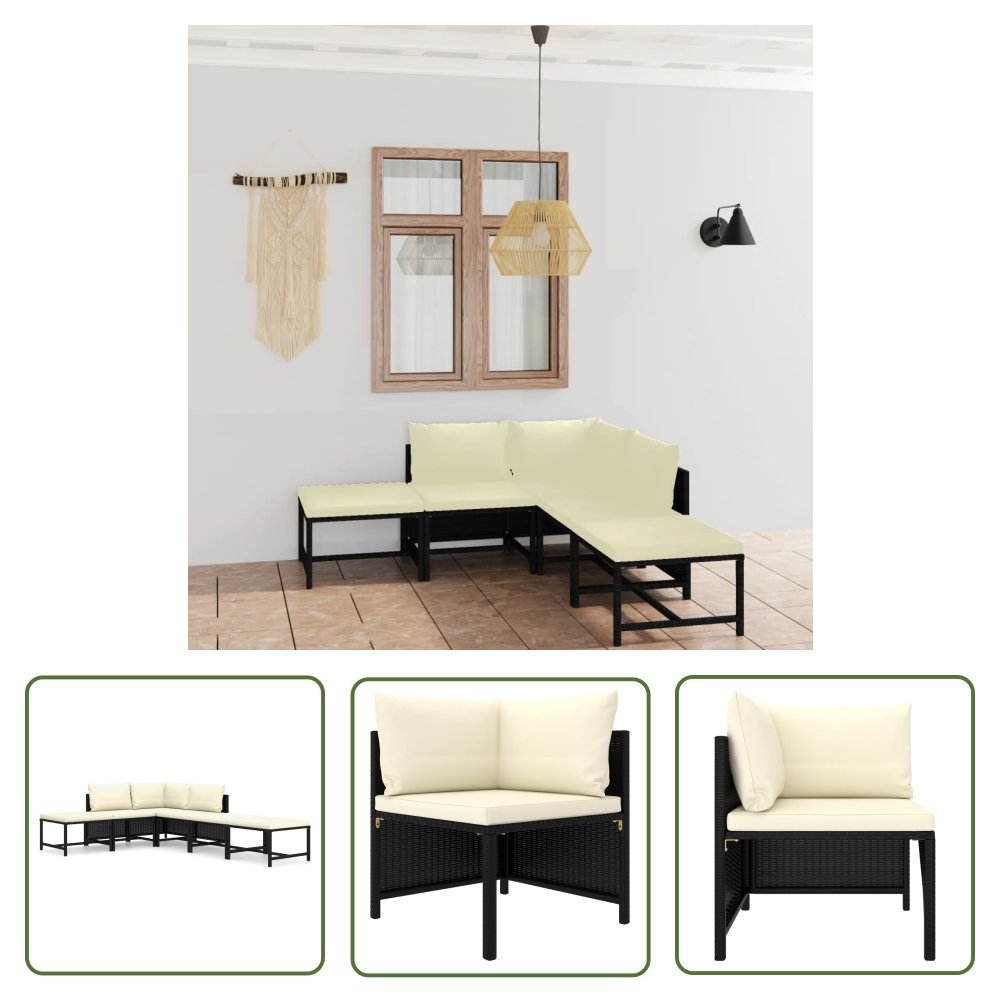 The Living Store 6-cz. zestaw wypoczynkowy do ogrodu - poduszki - rattan PE czarny - Ogrodowy Zestaw Wypoczynkowy