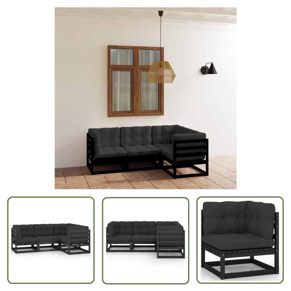 The Living Store 4-cz. zestaw wypoczynkowy do ogrodu - z poduszkami - lita sosna - Zestaw Wypoczynkowy Do Ogrodu