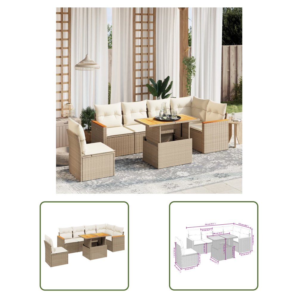 The Living Store 7-cz. zestaw wypoczynkowy do ogrodu - z poduszkami - beżowy - Sofa Ogrodowa