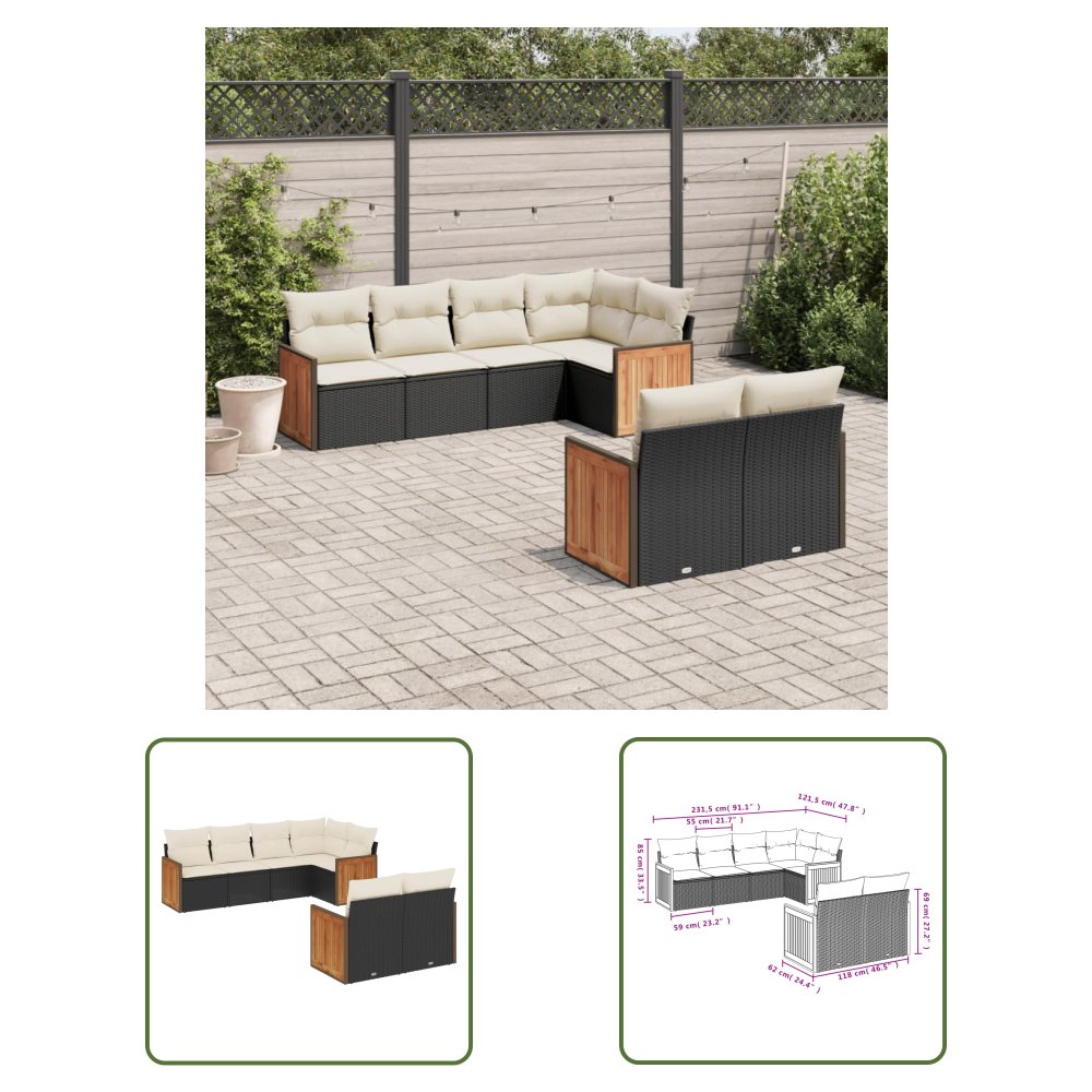 The Living Store 7-cz. zestaw wypoczynkowy do ogrodu - z poduszkami - czarny - Sofa Ogrodowa
