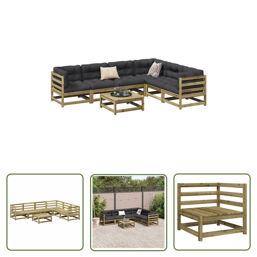 The Living Store 7-cz. zestaw wypoczynkowy do ogrodu - impregnowana sosna - Zestaw Wypoczynkowy Do Ogrodu