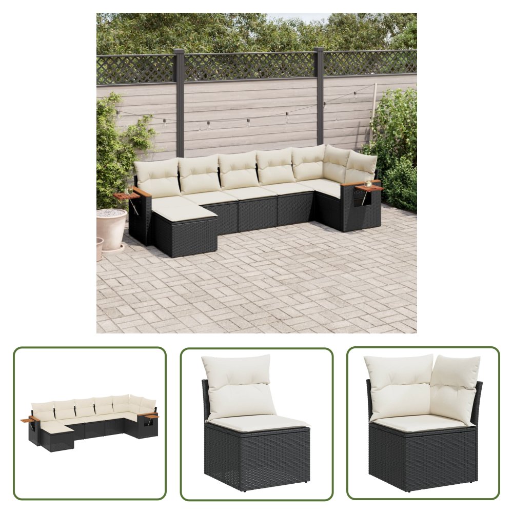 The Living Store 7-cz. zestaw wypoczynkowy do ogrodu - z poduszkami - czarny - Sofa Ogrodowa