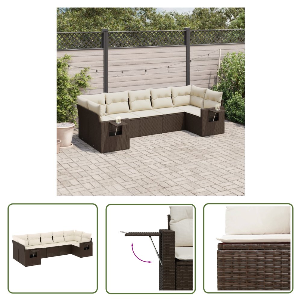 The Living Store 7-cz. zestaw wypoczynkowy do ogrodu - z poduszkami - brązowy - Sofa Ogrodowa