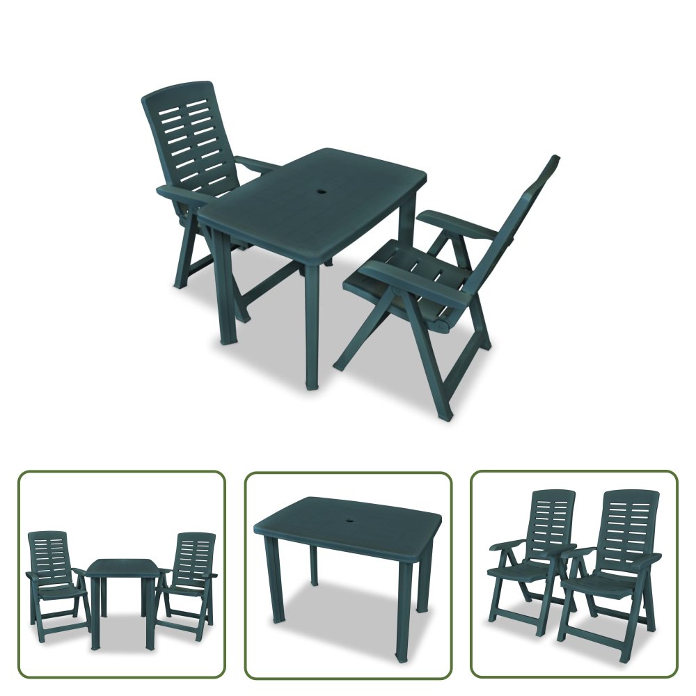The Living Store 3-cz. zestaw mebli bistro - plastikowy - zielony - Zestaw Mebli Ogrodowych Bistro