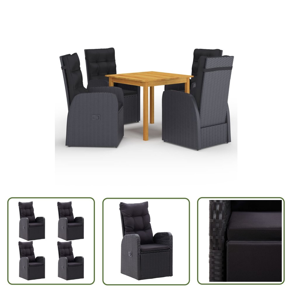 The Living Store 5-częściowy zestaw mebli ogrodowych - czarny - Ogrodowy Zestaw Jadalniany