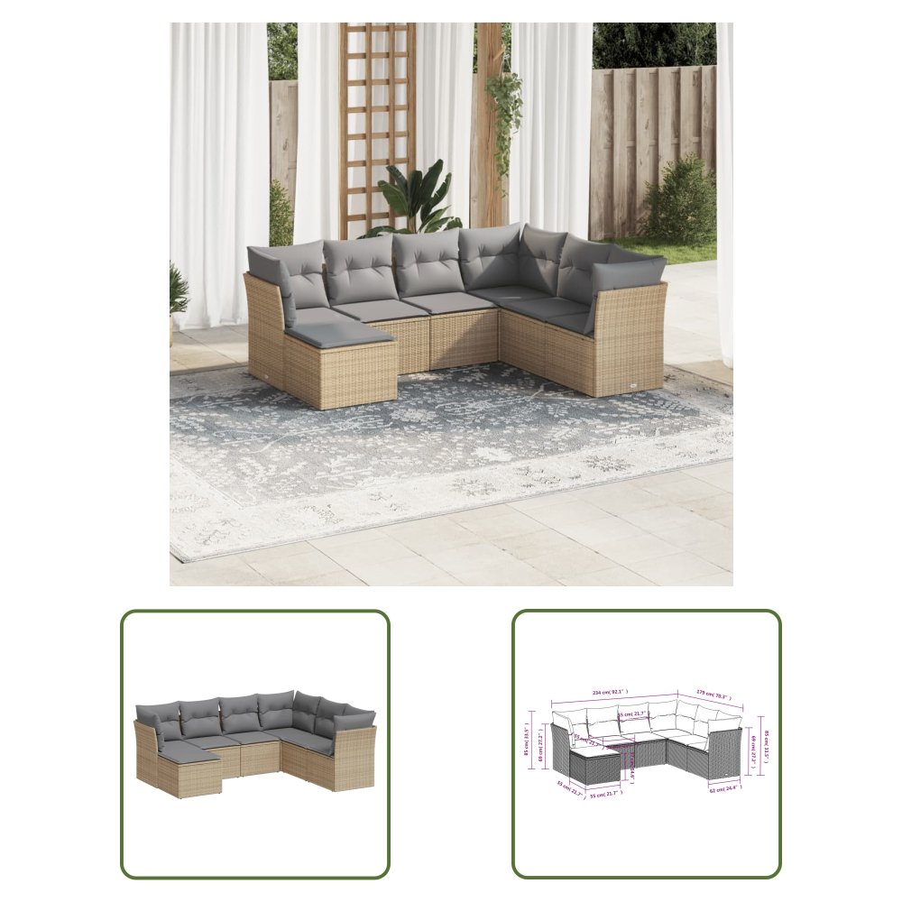 The Living Store 7-cz. zestaw wypoczynkowy do ogrodu - z poduszkami - beżowy - Sofa Ogrodowa