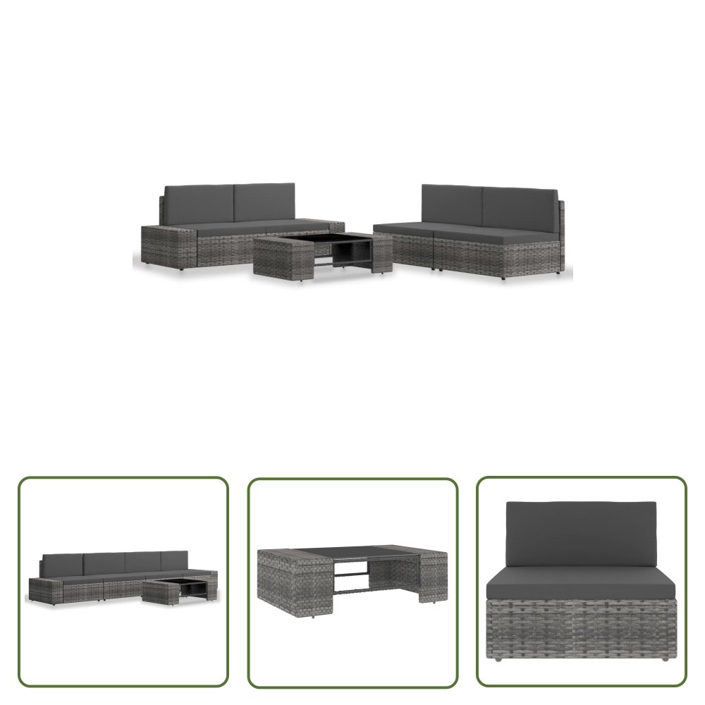 The Living Store 5-cz. zestaw wypoczynkowy do ogrodu - rattan PE - szary - Sofa Ogrodowa