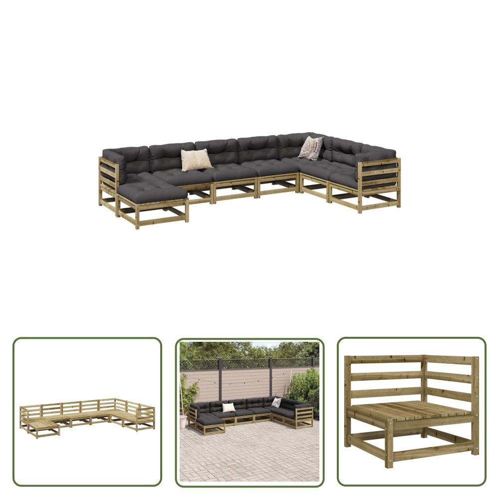 The Living Store 8-cz. zestaw wypoczynkowy do ogrodu - impregnowana sosna - Zestaw Wypoczynkowy Do Ogrodu