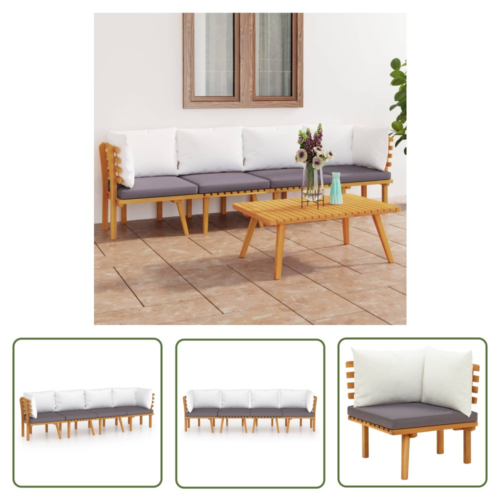 The Living Store 4-cz. zestaw wypoczynkowy do ogrodu - z poduszkami - akacjowy - Meble
