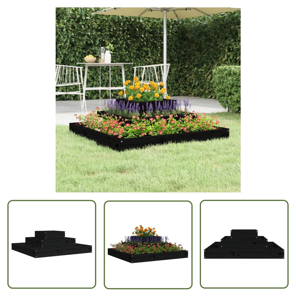 The Living Store Donica - czarna - 80x80x27 cm - lite drewno sosnowe - Donica Ogrodowa
