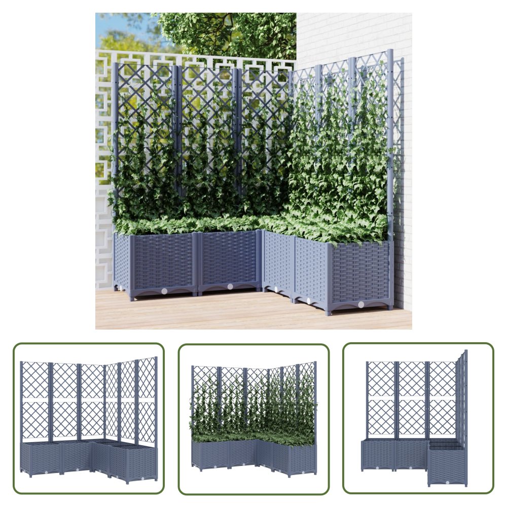 The Living Store Donica ogrodowa z kratką - niebieskoszara - 120x120x136 cm - PP - Donica Ogrodowa