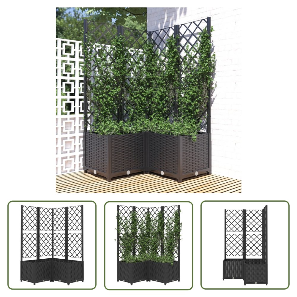 The Living Store Donica ogrodowa z kratką - czarna - 80x80x136 cm - PP - Donica Ogrodowa