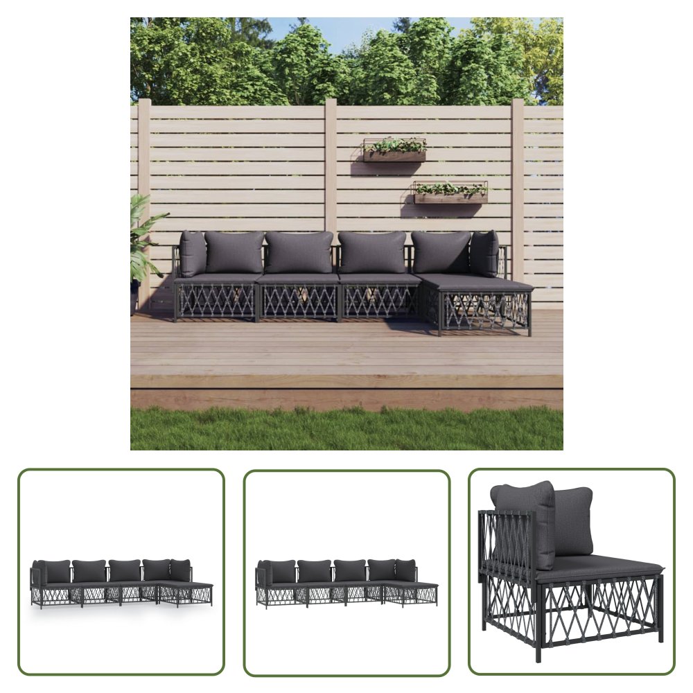 The Living Store 5-cz. zestaw wypoczynkowy do ogrodu - z poduszkami - antracytowy - Zestaw Wypoczynkowy Do Ogrodu