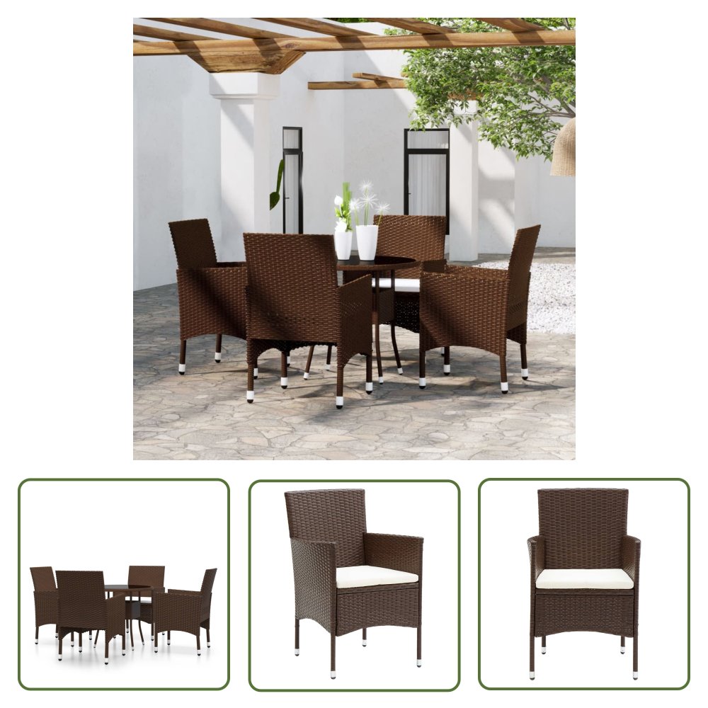 The Living Store 5-częściowy zestaw mebli ogrodowych - polirattan - brązowy - Zestaw Mebli Ogrodowych