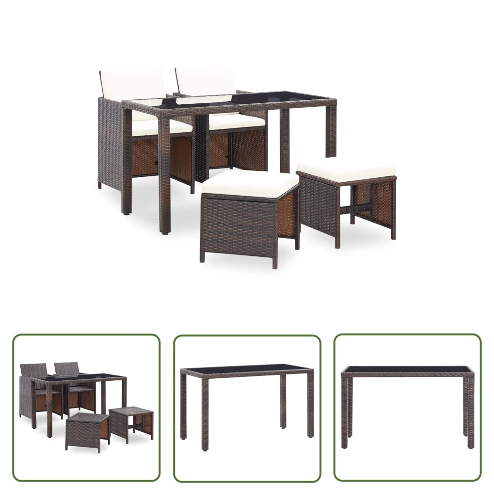 The Living Store 5-cz. zestaw mebli ogrodowych z poduszkami - rattan PE - brązowy - Ogrodowy Stół I Krzesła