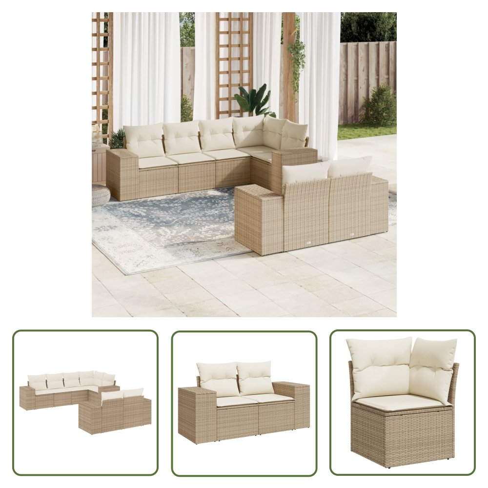 The Living Store 7-cz. zestaw wypoczynkowy do ogrodu - z poduszkami - beżowy - Sofa Ogrodowa