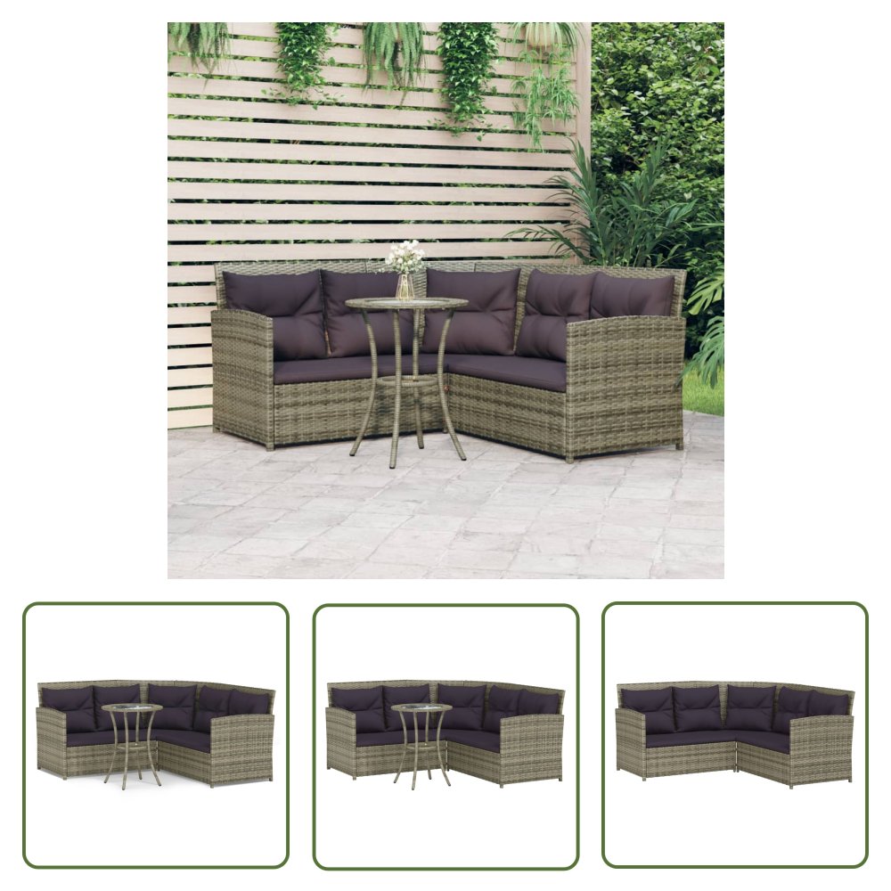 The Living Store 2-cz. sofa narożna z poduszkami - szara - polirattan - Zestaw Wypoczynkowy