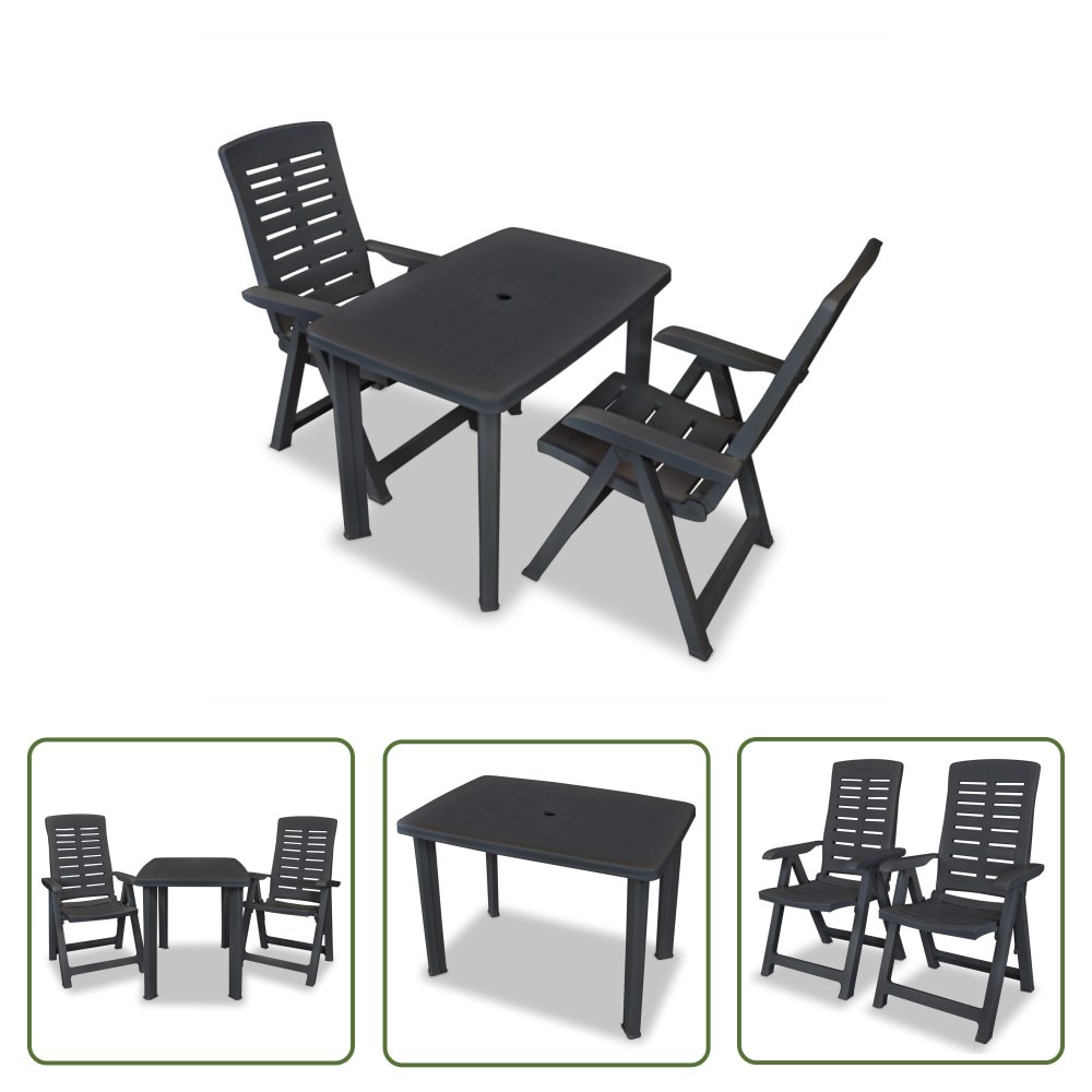 The Living Store 3-cz. zestaw mebli bistro - plastik - antracytowy - Zestaw Mebli Ogrodowych Bistro