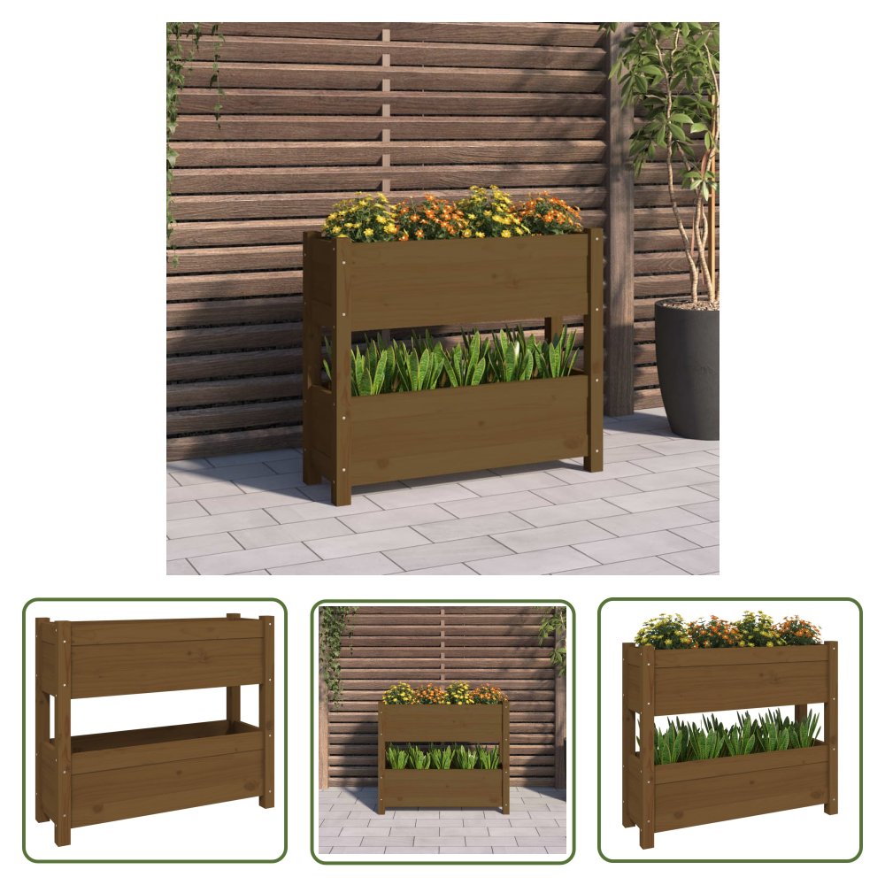 The Living Store Donica - miodowy brąz - 77x25x66 cm - lite drewno sosnowe - Donica Ogrodowa