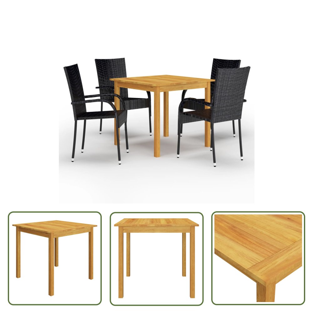 The Living Store 5-częściowy zestaw mebli ogrodowych - czarny - Ogrodowy Zestaw Jadalniany