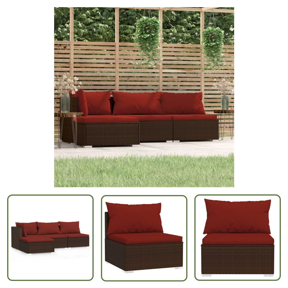 The Living Store 4-cz. zestaw wypoczynkowy do ogrodu - poduszki - rattan PE - brąz - Zestaw Wypoczynkowy Do Ogrodu