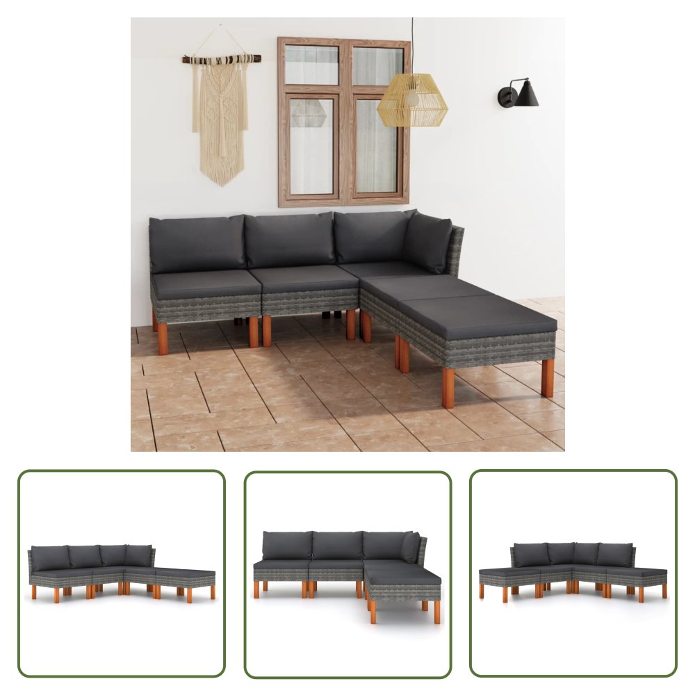 The Living Store 5-cz. zestaw wypoczynkowy do ogrodu - poduszki - rattan PE - szary - Ogrodowy Zestaw Wypoczynkowy