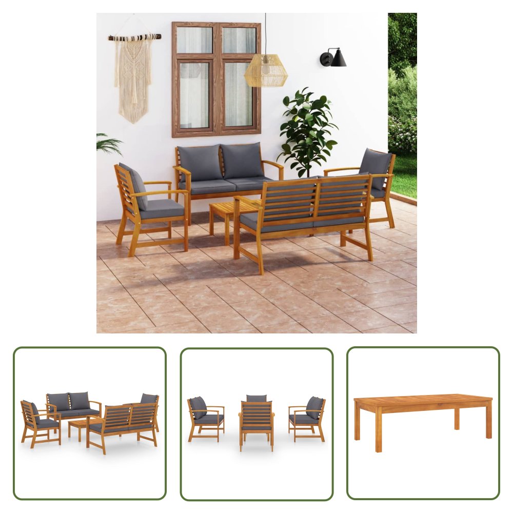The Living Store 5-cz. zestaw wypoczynkowy do ogrodu - poduszki - drewno akacjowe - Zestaw Mebli Ogrodowych