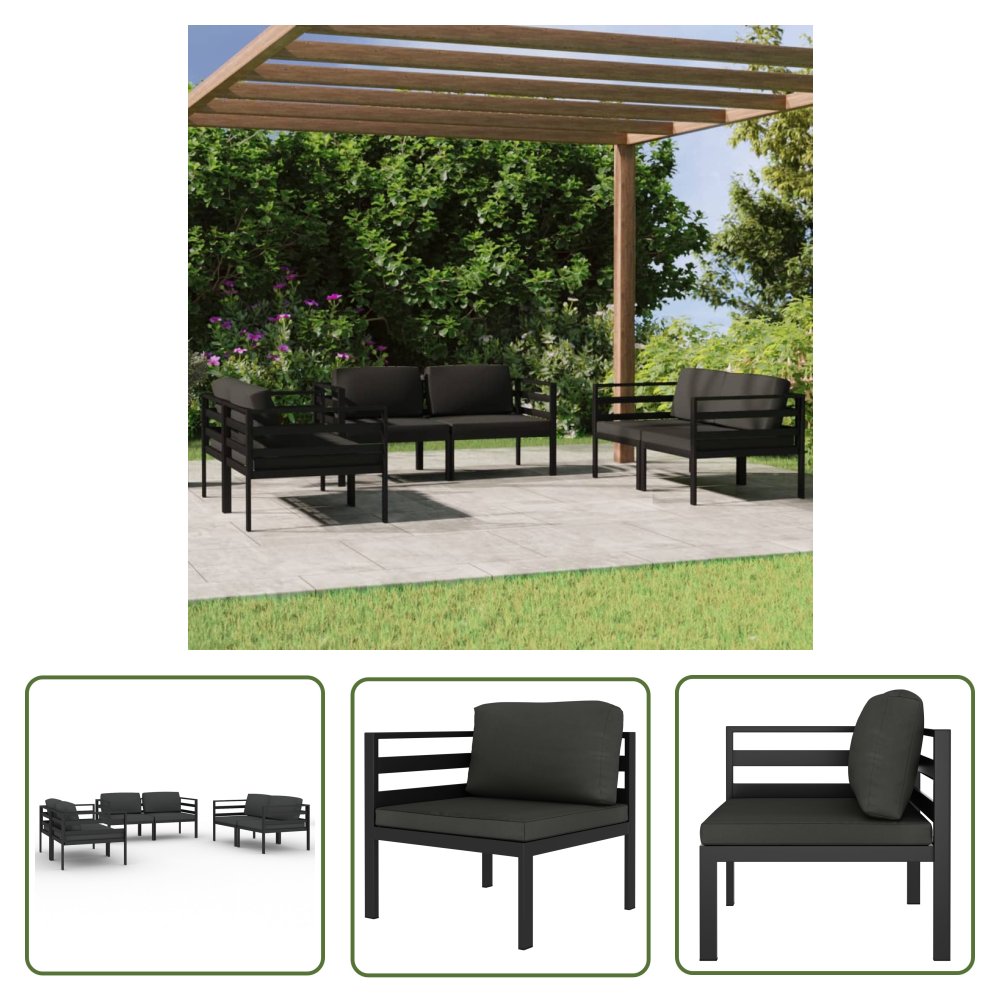 The Living Store 6-cz. zestaw mebli ogrodowych - poduszki - aluminium - antracyt - Zestaw Wypoczynkowy Do Ogrodu